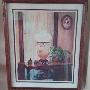 Home Interiors Picture Light & Lace Lamp on the Table C Wray Homco 1982 Vintage